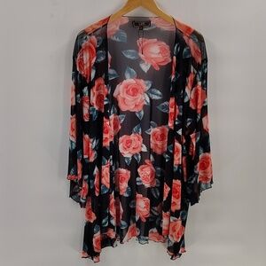 L&B lucky and Blessed mesh floral lightweight cardigan 2X black pink